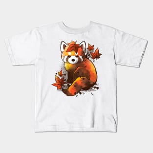 Red panda red leaves Kids T-Shirt